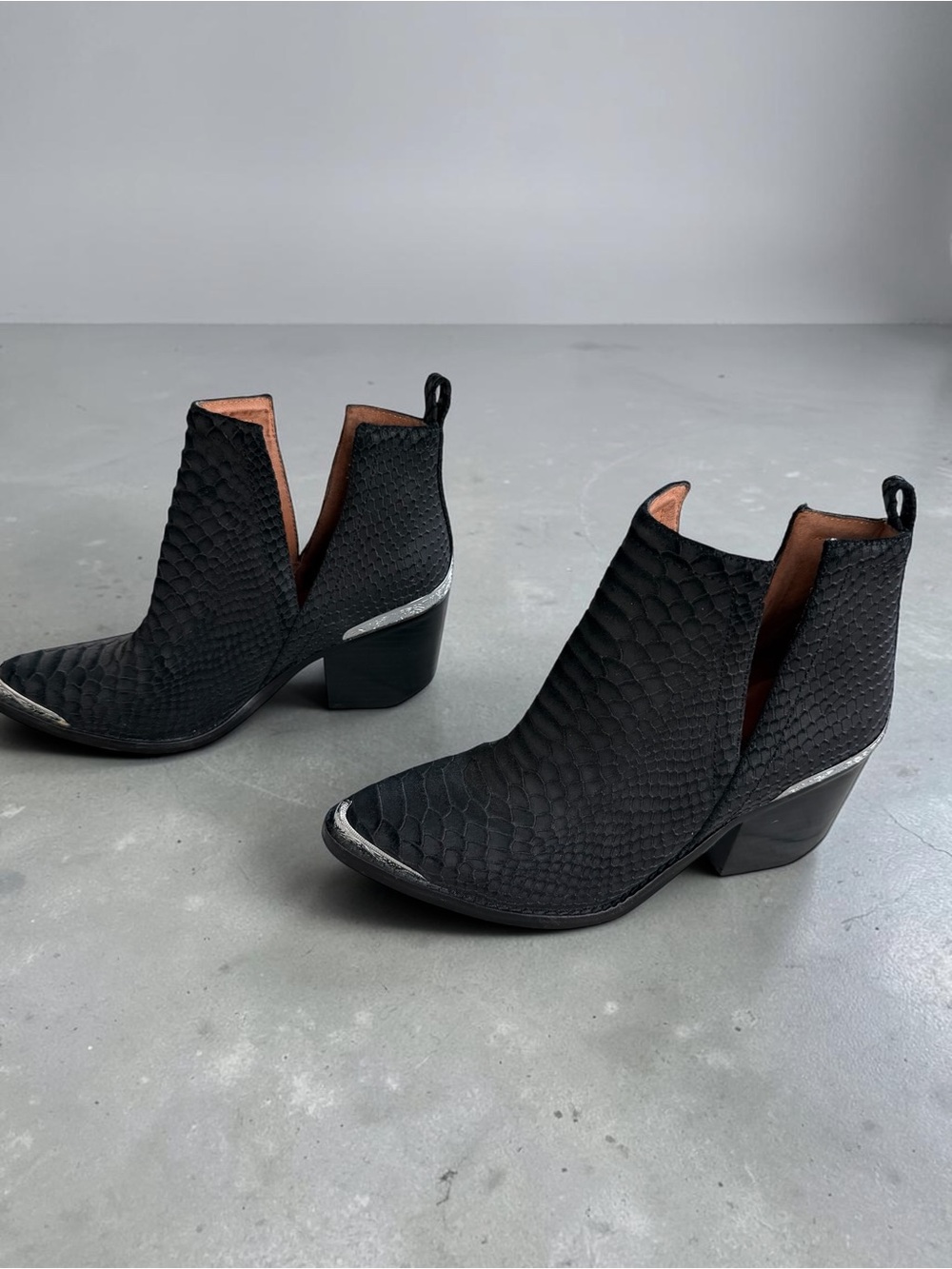 Jeffrey Campbell Cromwell Black Snake Print Cutout Western Ankle Booties - Picture 7 of 15